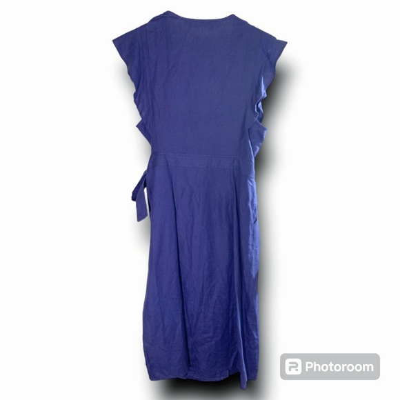 NWOT ASTR the label Euphoria Navy Linen wrap flutter midi dress, size Medium - Picture 2 of 12
